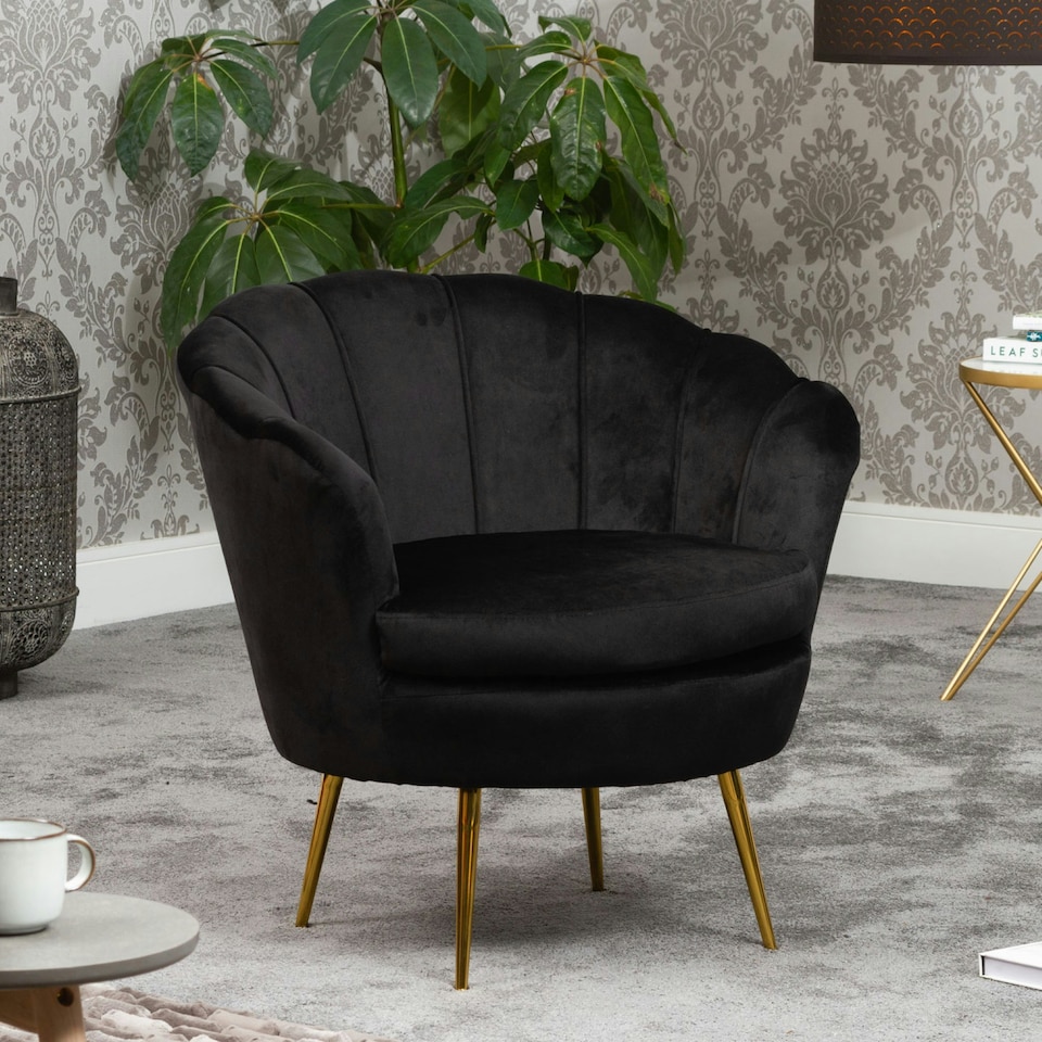 image 1 of Benicia Velvet Fabric Petal Chair - Black