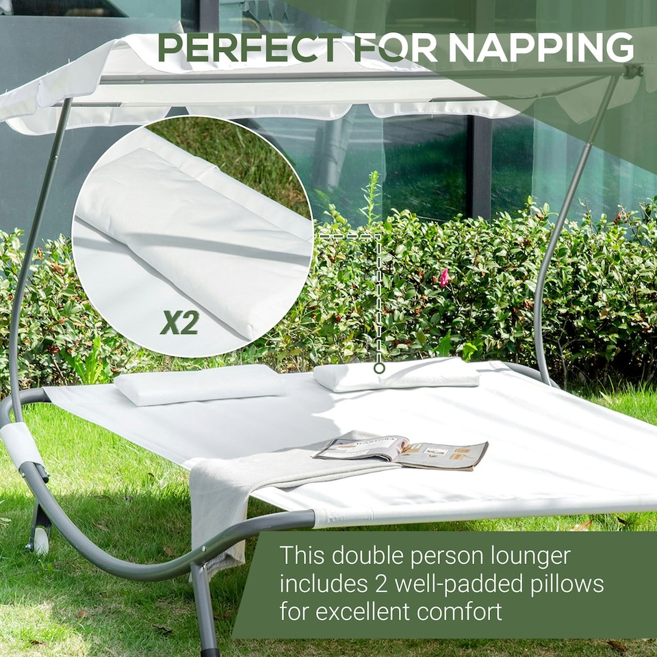 image 1 of Outsunny Garden Double Hammock Sun Lounger Day Bed Canopy 2 Pillows w/ Stand New