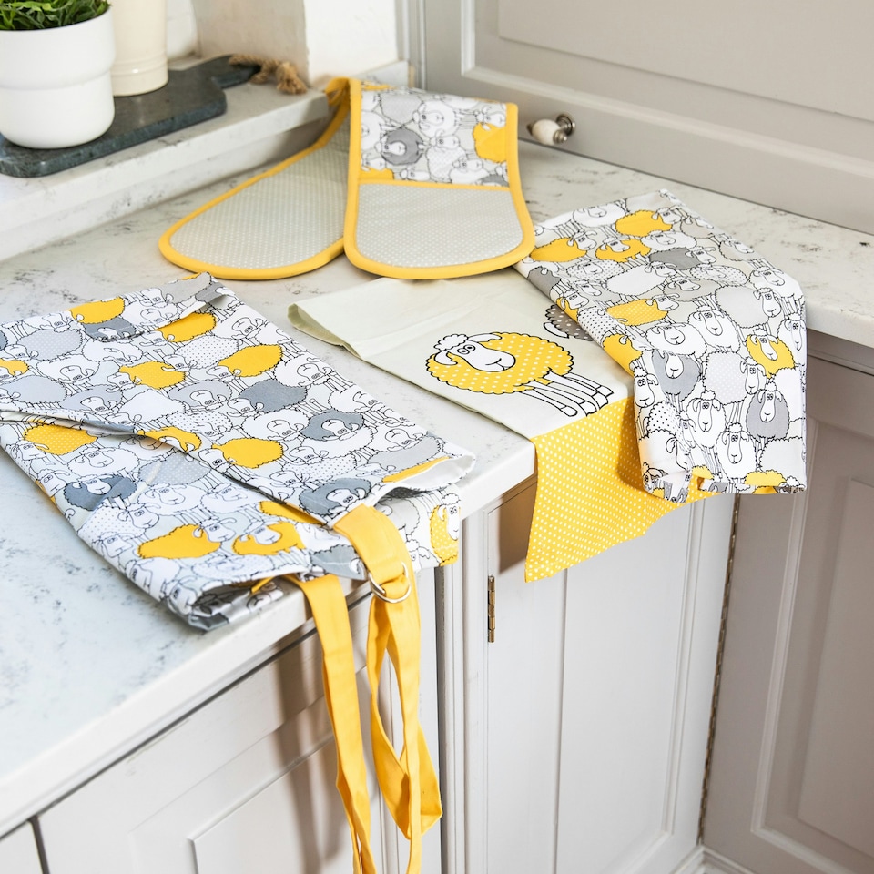 image 1 of KitchenCraft Apron Grey Sheep Cotton Yellow