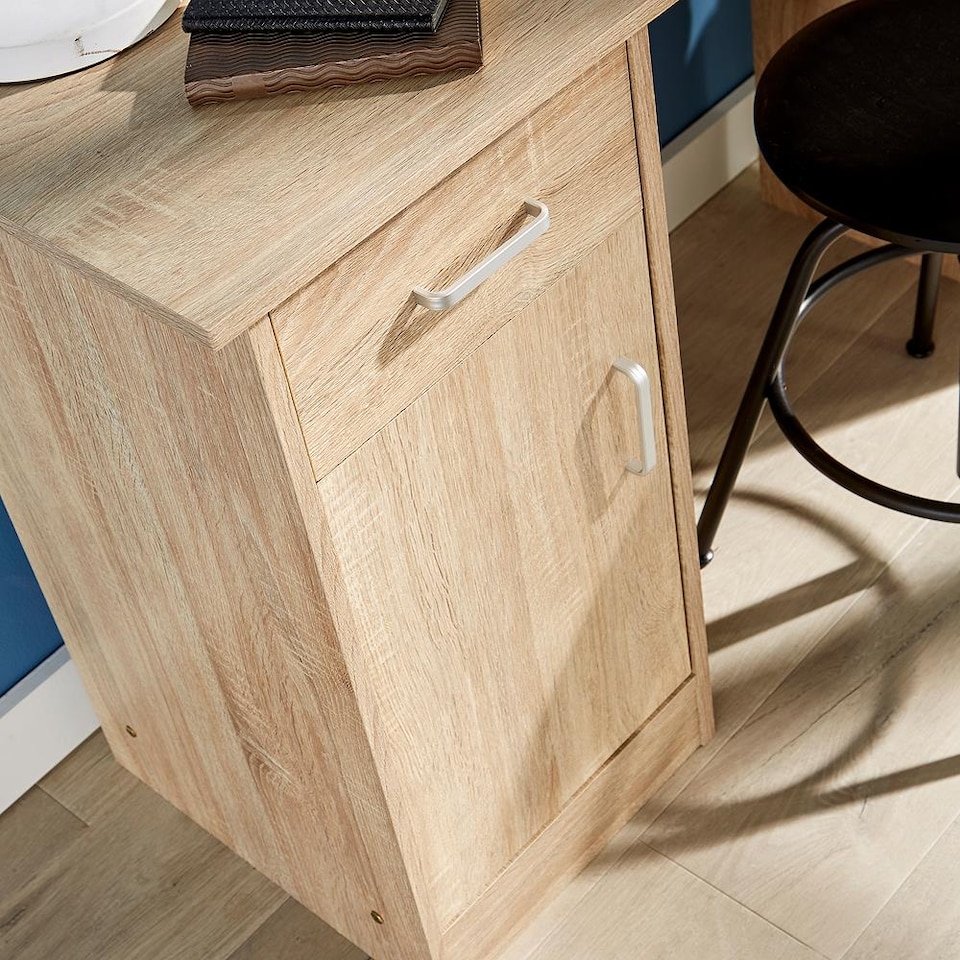 image 1 of Computer Desk 1 Drawer 1 Door Compact Workstation Home Office Table | Brown