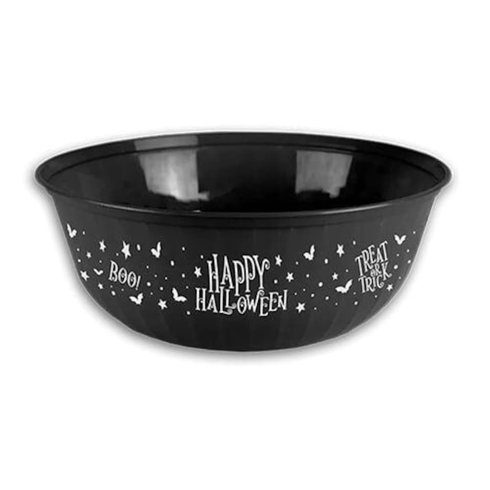 Black Happy Halloween Round Reusable Plastic Treat Bowl 30cm | Black