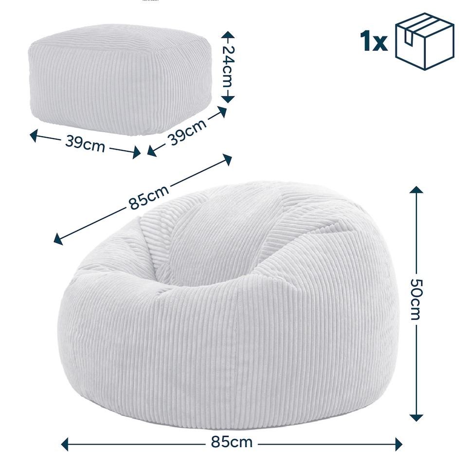 image 1 of icon Kingston Corduroy Classic Bean Bag and Footstool, Navy