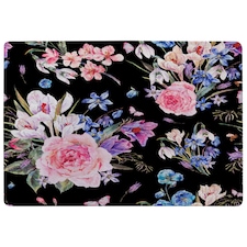 Bright Pink Flowers On Black Rug | Multi
