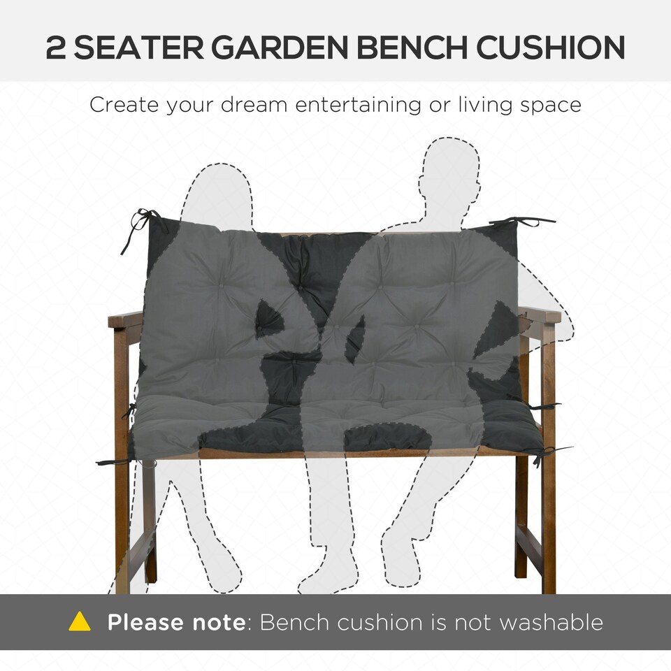 image 1 of Outsunny 3 Seater Garden Bench Cushion Outdoor Seat Pad with Ties Black | Black | 2 Seater