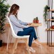 image 7 of Single Scandinavian Dining Chair with Leather Cushions Solid Wood Legs White