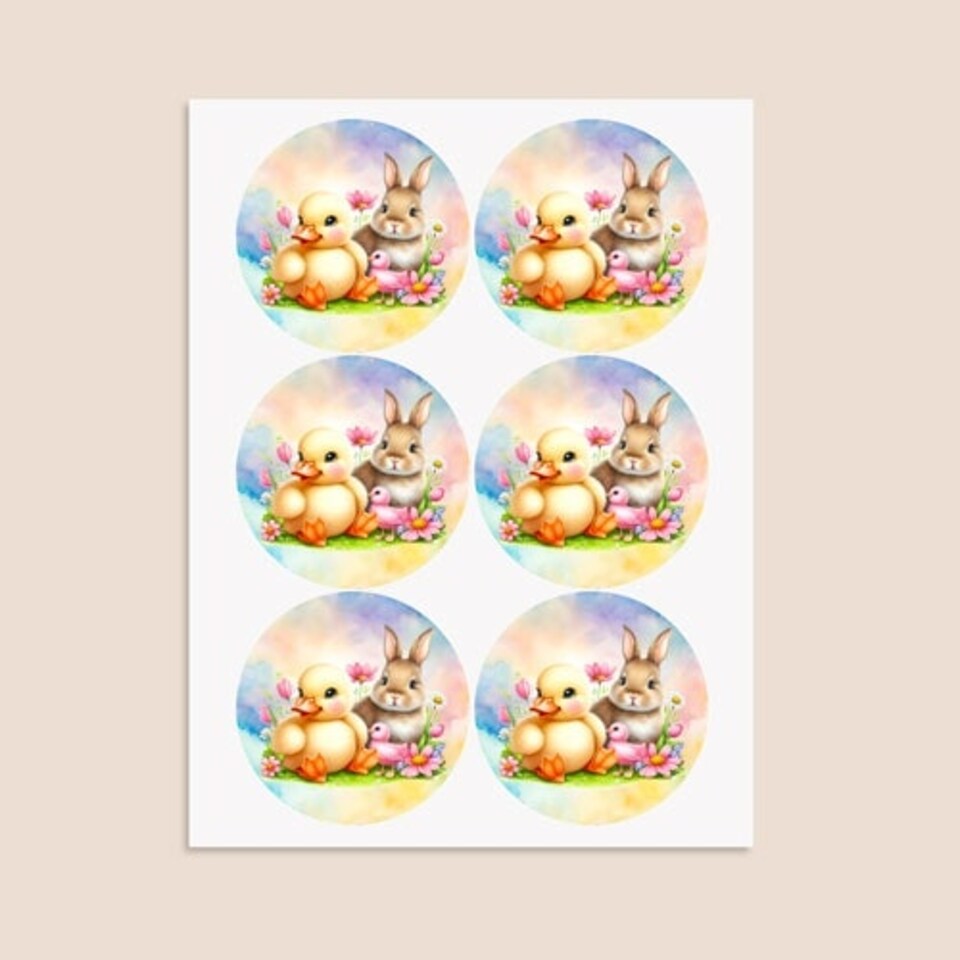 image 1 of Easter Bunny and Chick Round Stickers 88mm - Sheet of 6