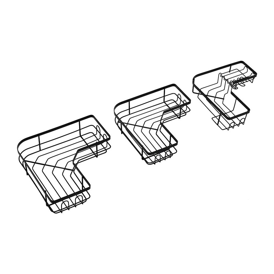 image 1 of Living and Home 3Pcs Corner Shower Caddy Set with Wall Stickers - Black
