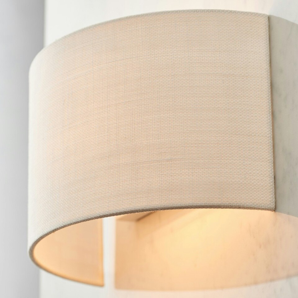 image 1 of Obi 1 Light Up & Down Wall Light Vintage White Linen, Polyester Cotton, E27