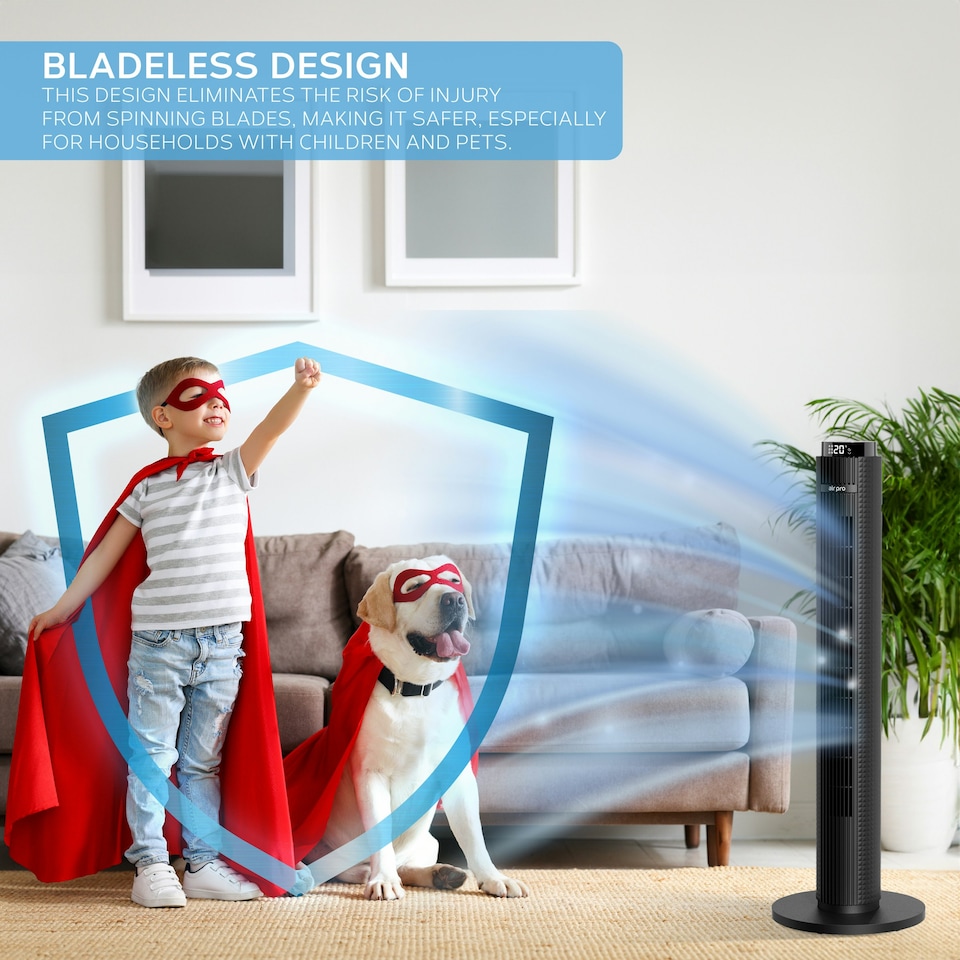image 1 of Air Pro Smart 38" Tower Fan - Oscillating Bladeless Fan with Remote Control - Black