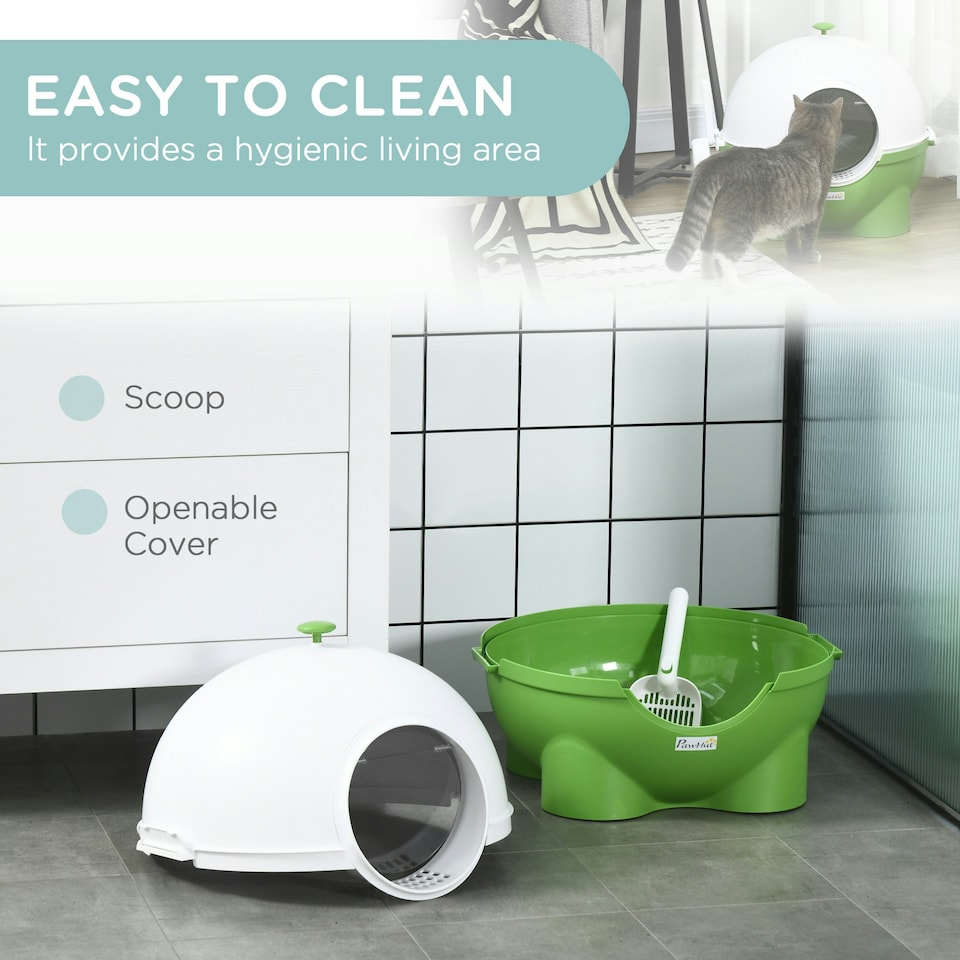 image 1 of PawHut Large Cat Litter Box w/ Scoop, Front Entrance, 53 x 51 x 48cm - Green