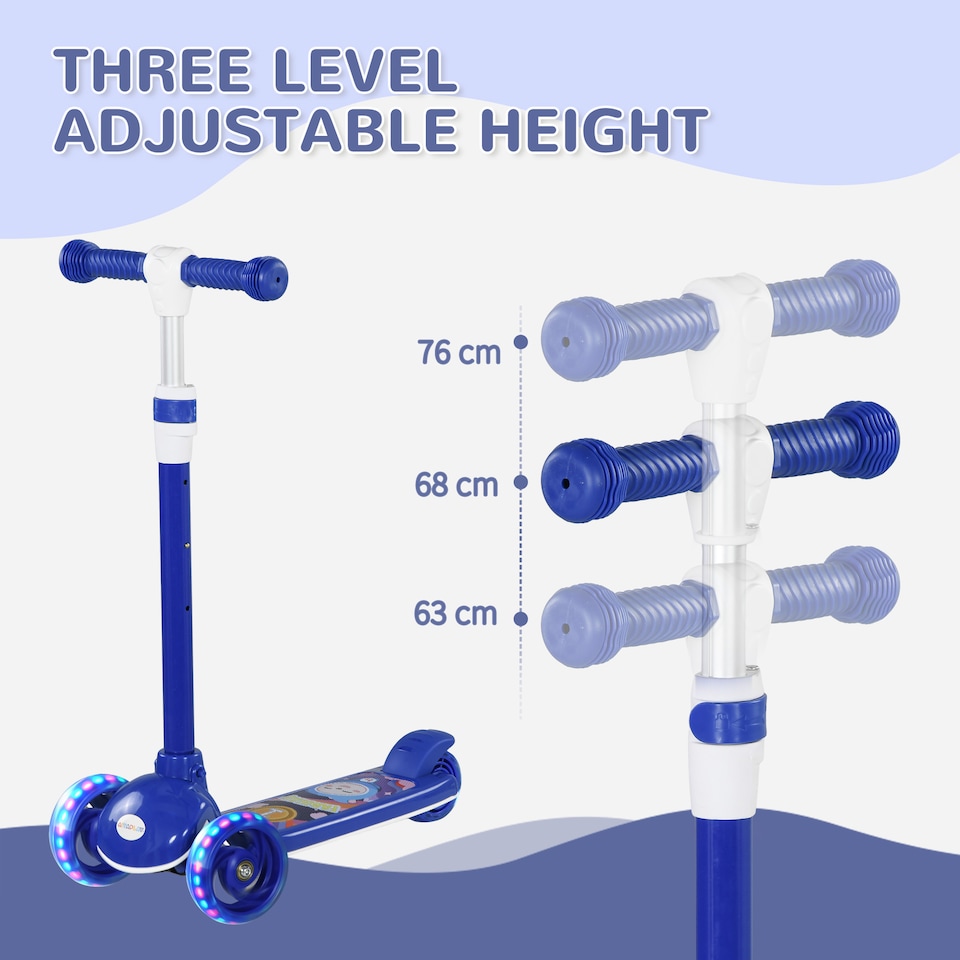 image 1 of AIYAPLAY Kids 3 Wheel Scooter for 2-6 Years Old w/ Adjustable Height, Blue | Blue | Blue | 52L x 29W x 76Hcm