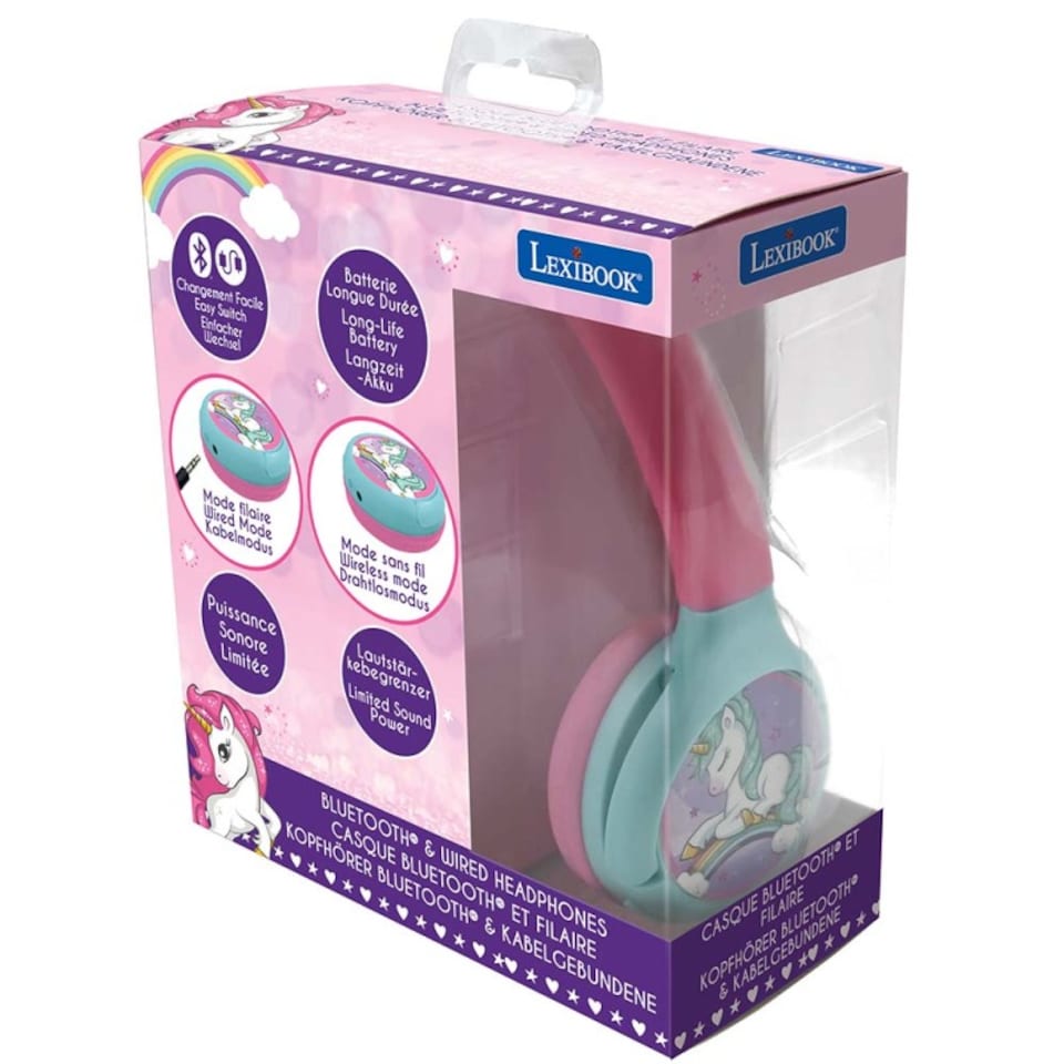 image 1 of Lexibook HPBT010UNI Unicorn Bluetooth & Wired Foldable Headphones