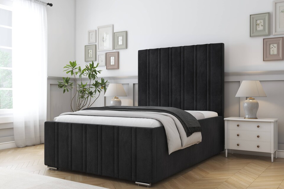 image 1 of Sloomy Radcliffe Black Naples Bed Frame With Mattress With 50" Upholstered Headboard 2'6 Small Single