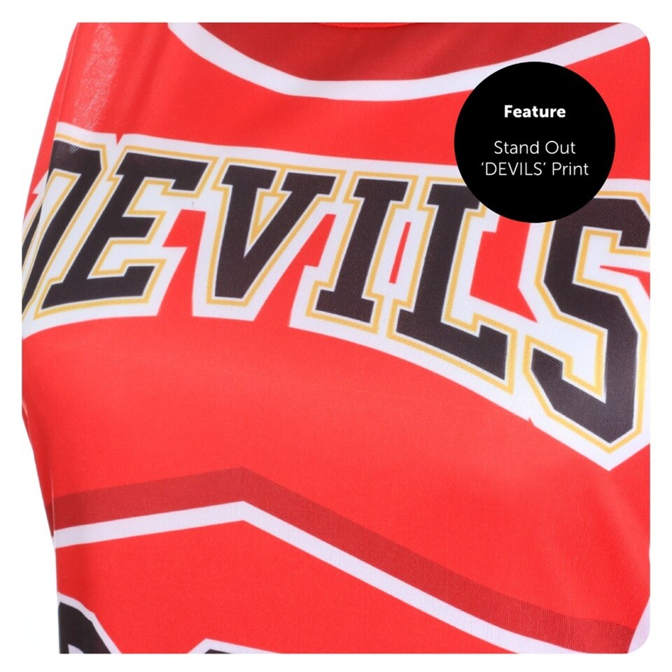 image 1 of Devil Cheerleader Costume - Facepaint and Pom Poms | Red | XL