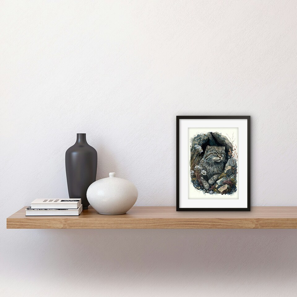 image 1 of Wild Cat Rock Cavity Wildflowers Watercolour 9x7" Black Framed Wall Art Print