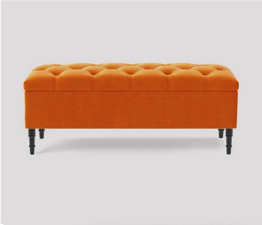 150cm Swiss Chesterfield Ottoman Storage Bench- Plush Velvet Shoe Bench - Burnt Orange Upholstery Footstool with Storage