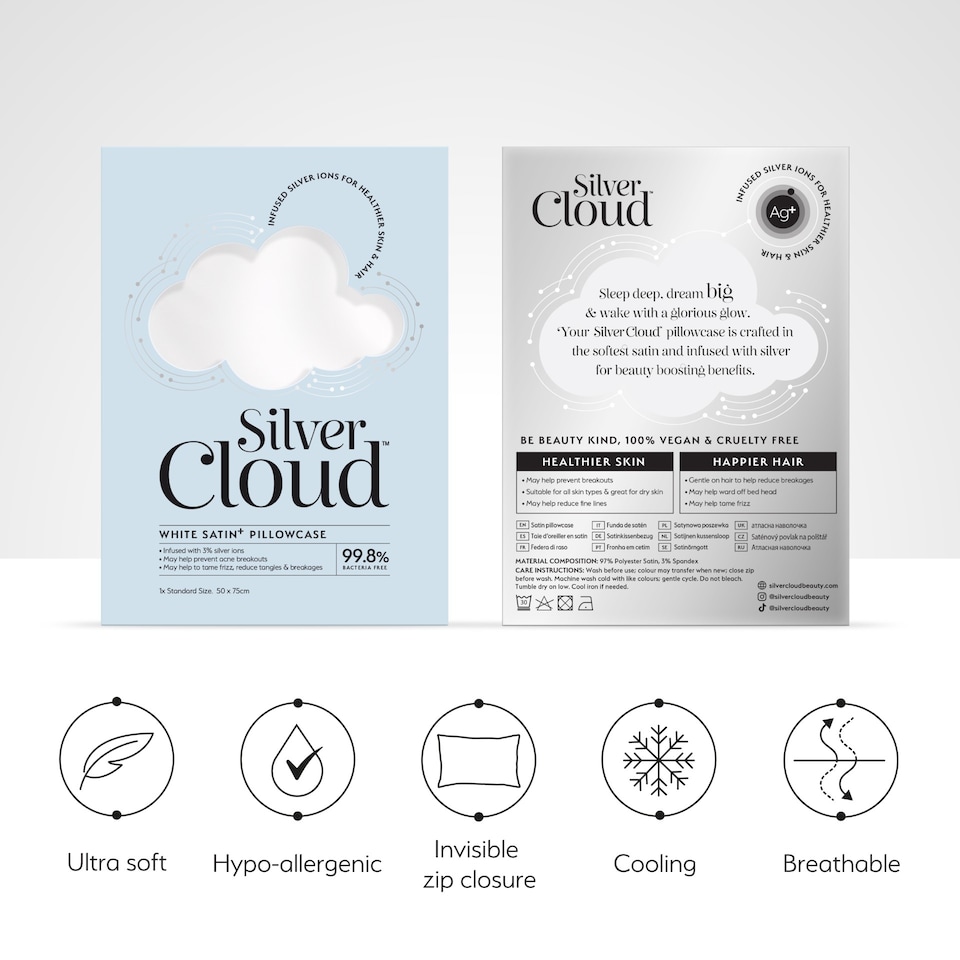 image 1 of Silver Cloud Silver Ion Infused Satin Pillowcase White - 4 Pack