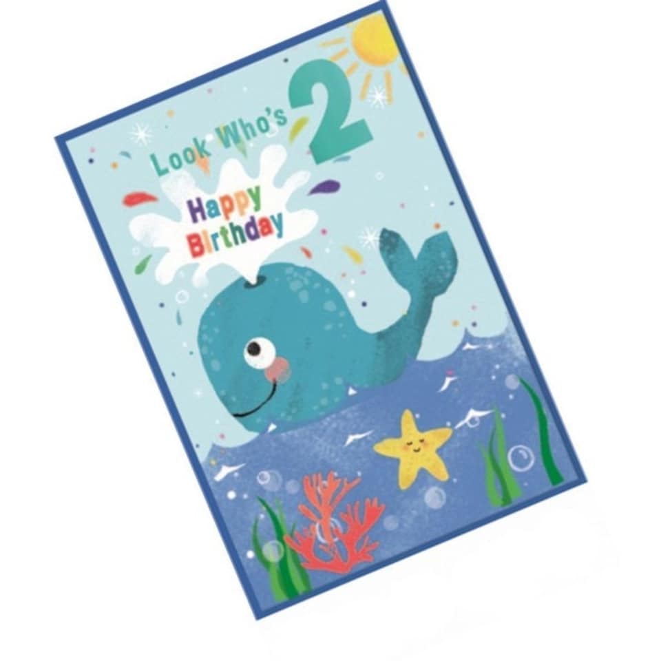 image 1 of Simon Elvin Whale 2nd Birthday Greetings Card (Pack of 6) - Multicoloured - One Size
