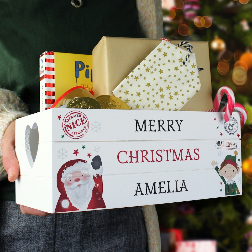image 1 of Personalised Christmas White Wooden Crate | White | ONE SIZE