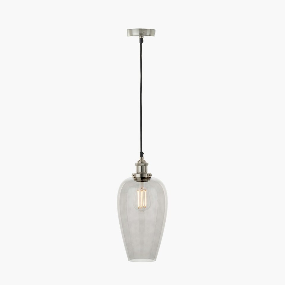 image 1 of Antique Silver Metal and Smoked Glass Pendant Grey | Clear | W17xD17xH120cm