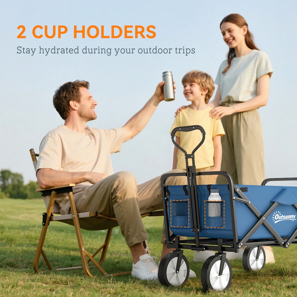 image 1 of Outsunny Folding Outdoor Storage Trolley Cart Bag Telescopic Handle Brakes Blue