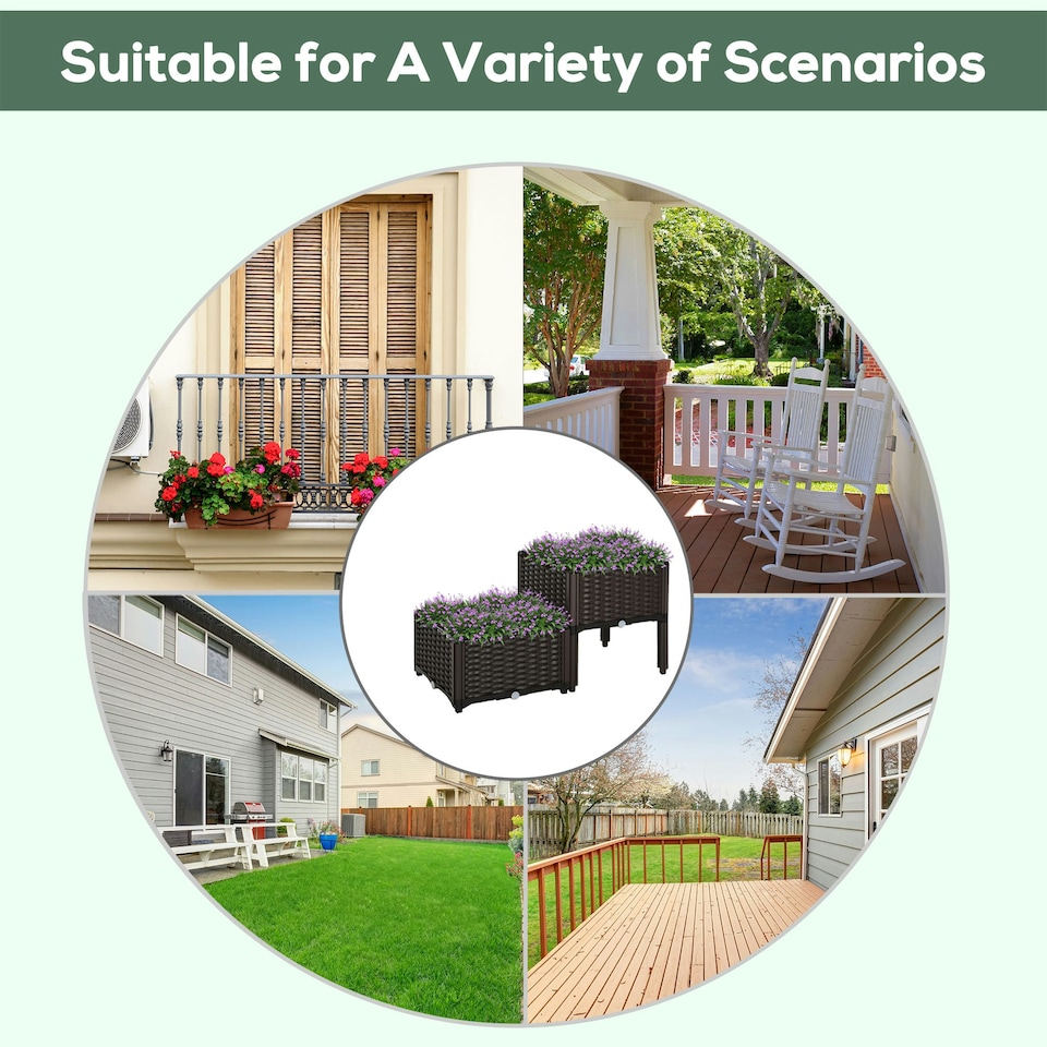 image 1 of Outsunny 2-piece Elevated Flower Bed Vegetable Herb Planter Plastic, Brown