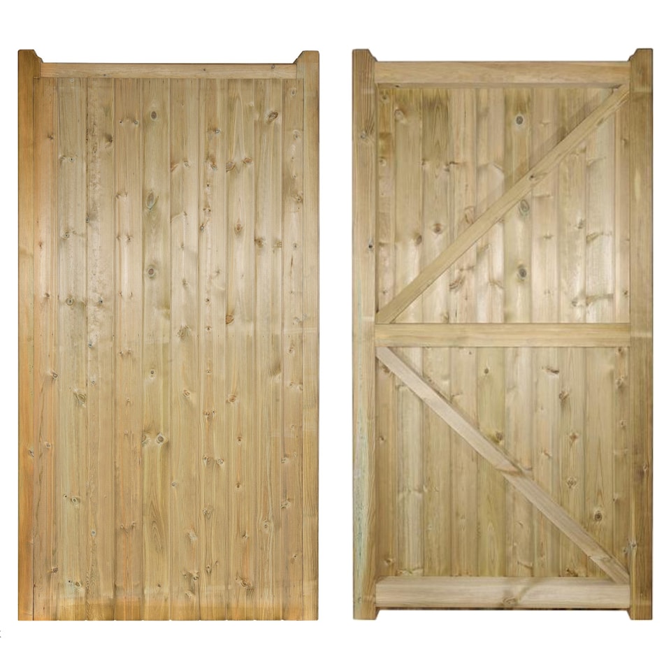 image 1 of Drayton Square Top Tall Single Gate - Pressure Treated Scandinavian Redwood - W1050 x H1800 mm | Brown | 1