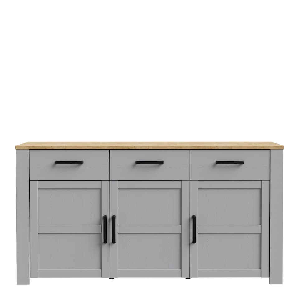 image 1 of Bohol 3 Door 3 Drawer Sideboard in Riviera Oak/Grey Oak