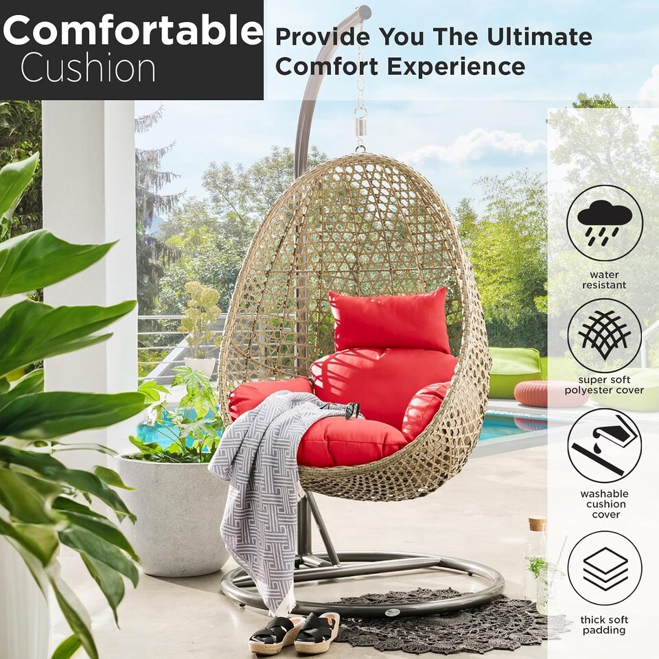 image 1 of Red Replacement Cushion For Swing Egg Chair, 5 Pieces Water-Resistant Hanging Basket Swing Chair Cushion