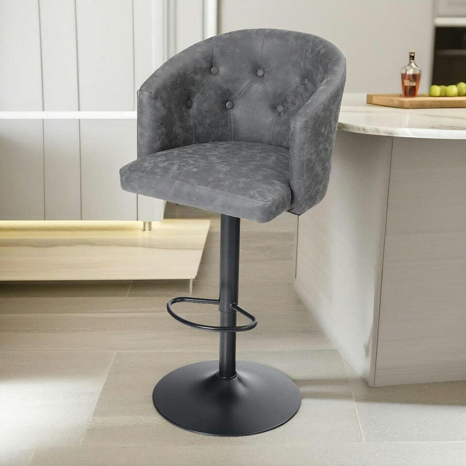 image 1 of 2PC Height Adjustable 360 Swivel Barstools Set With Backrest And Armrest Grey Grey