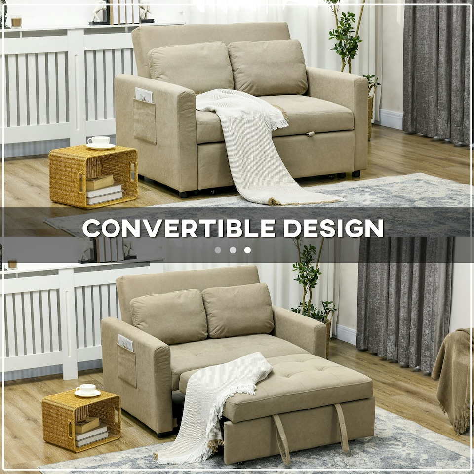 image 1 of HOMCOM 2 Seater Sofa Bed Convertible Bed Settee with Cushions, Brown