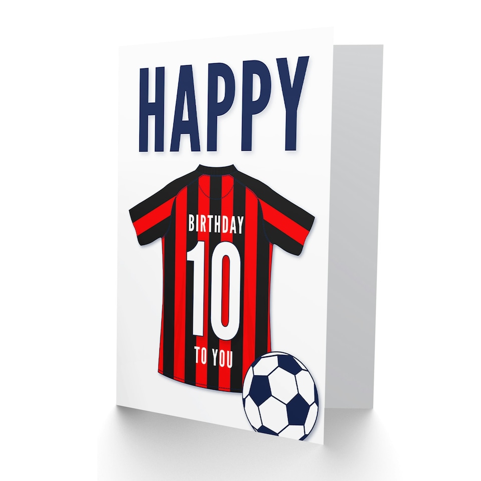 image 1 of Football Strip Kit Red Striped Top 10 Year old Kids 10th Birthday Card