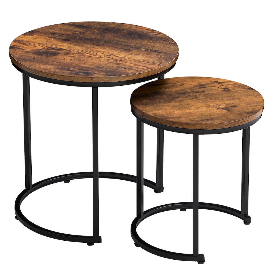 image 1 of Vida Designs Brooklyn Round Nest of Tables 2 Piece Set Nesting Sofa Bedside Side Table, Dark Wood