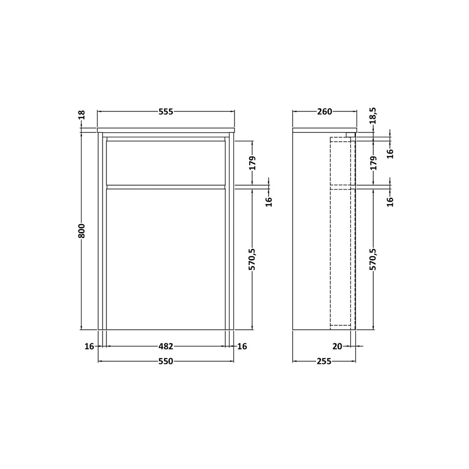 image 1 of Contemporary Floor Standing WC Unit - 818 x 555 x 260mm - Antique Oak Brown