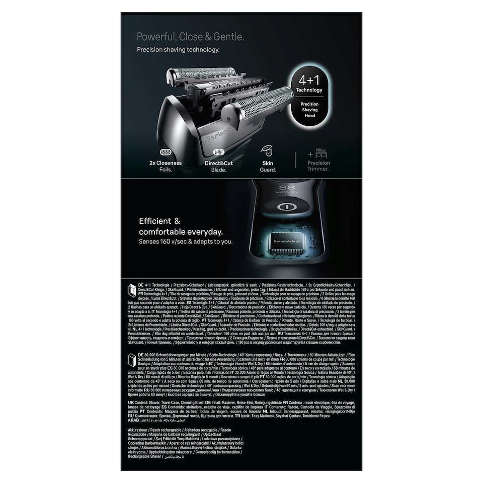 image 1 of Braun Series 8 Electric Shaver, SensoAdapt, 60 min, 8603S, Grey