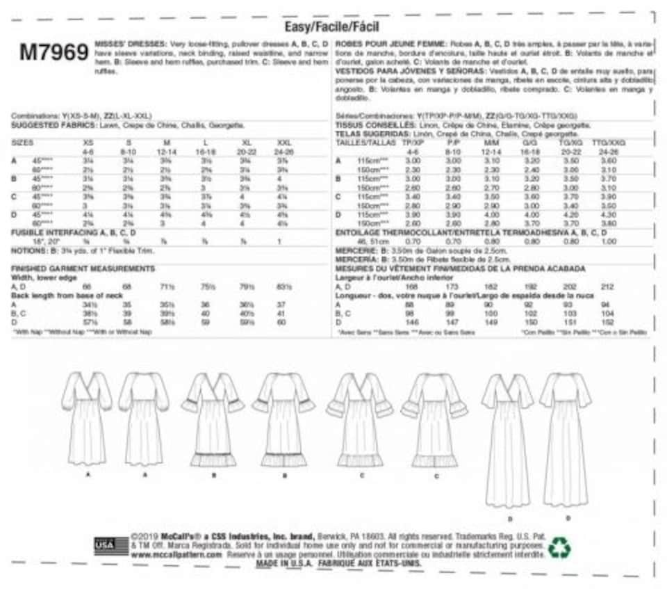 image 1 of McCall's 7969 Paper Sewing Pattern – Women’s Dress, Sizes Zz (L–XL–XXL), Easy