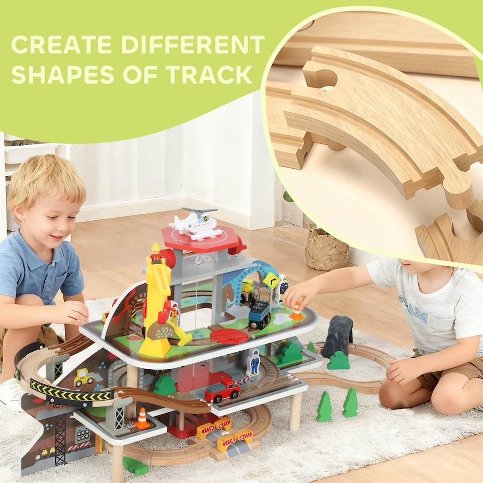 image 1 of AIYAPLAY Wooden Train Set, 79 Piece Train Track Mine Themed for 3+ Years