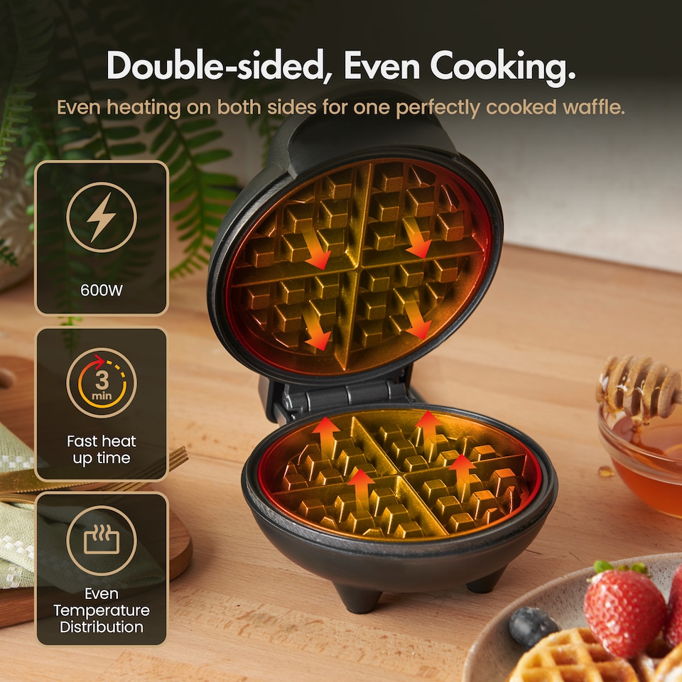 image 1 of Vonshef Mini Waffle Maker with 12.5cm Non Stick Plates 600W