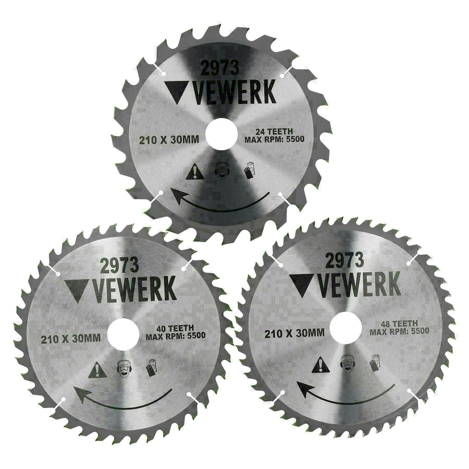image 1 of 3 Pack - 210mm X 30mm TCT Circular Saw Blade Set 24T 40T 48T Wood Cutting