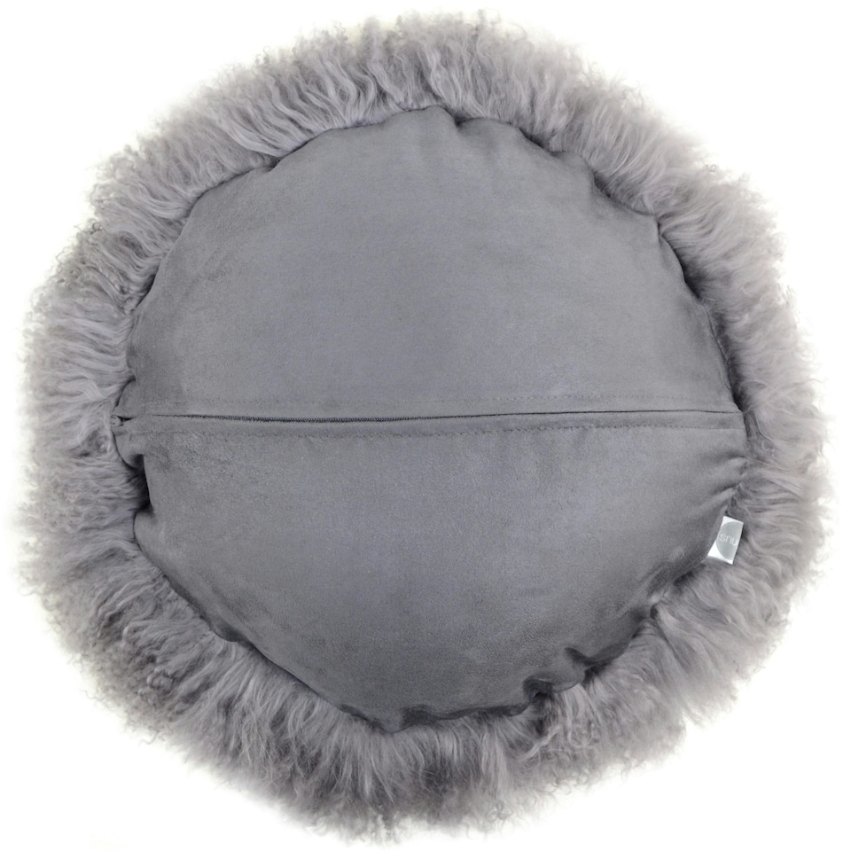 image 1 of SNUGRUGS Mongolian Sheepskin Cushion - Round - 40cm | Grey | Round 40cm