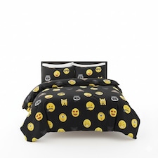 Emoji Print Duvet Cover Set Cool Playful Bedding with Pillowcases | Black | Super King