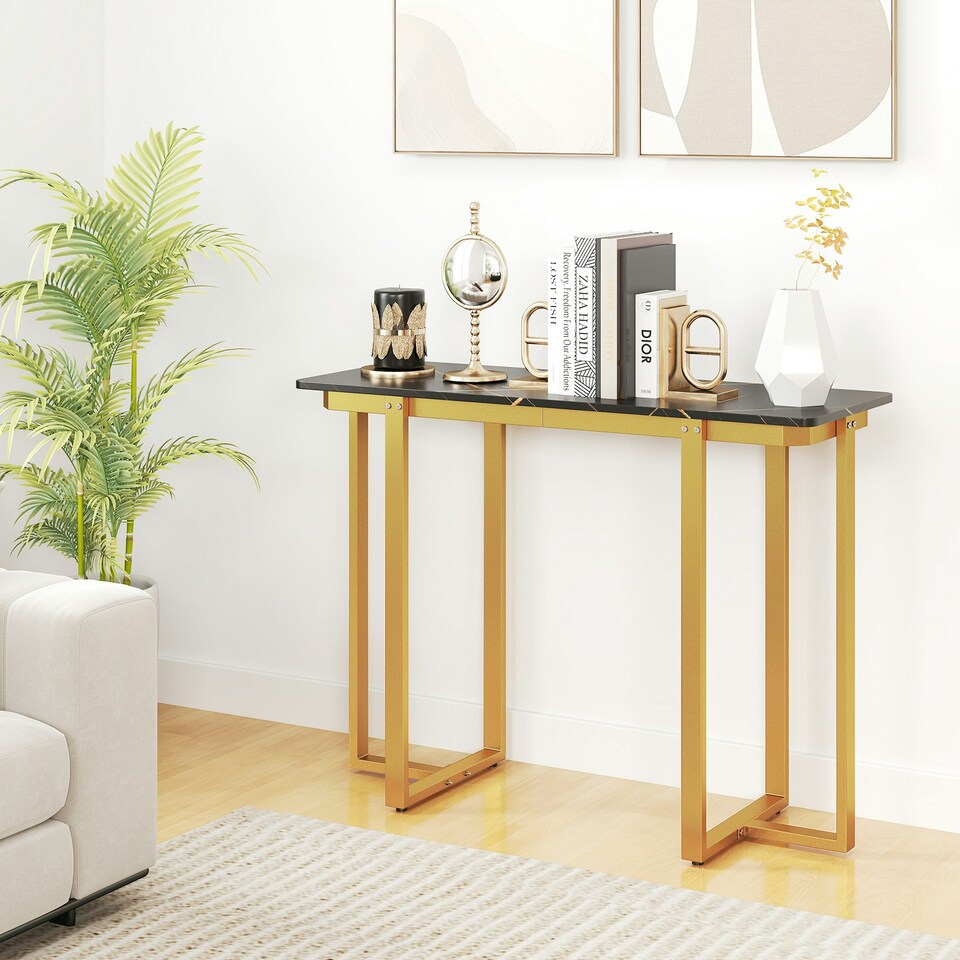 image 1 of COSTWAY Console Table Faux Marble Entryway Table Gold