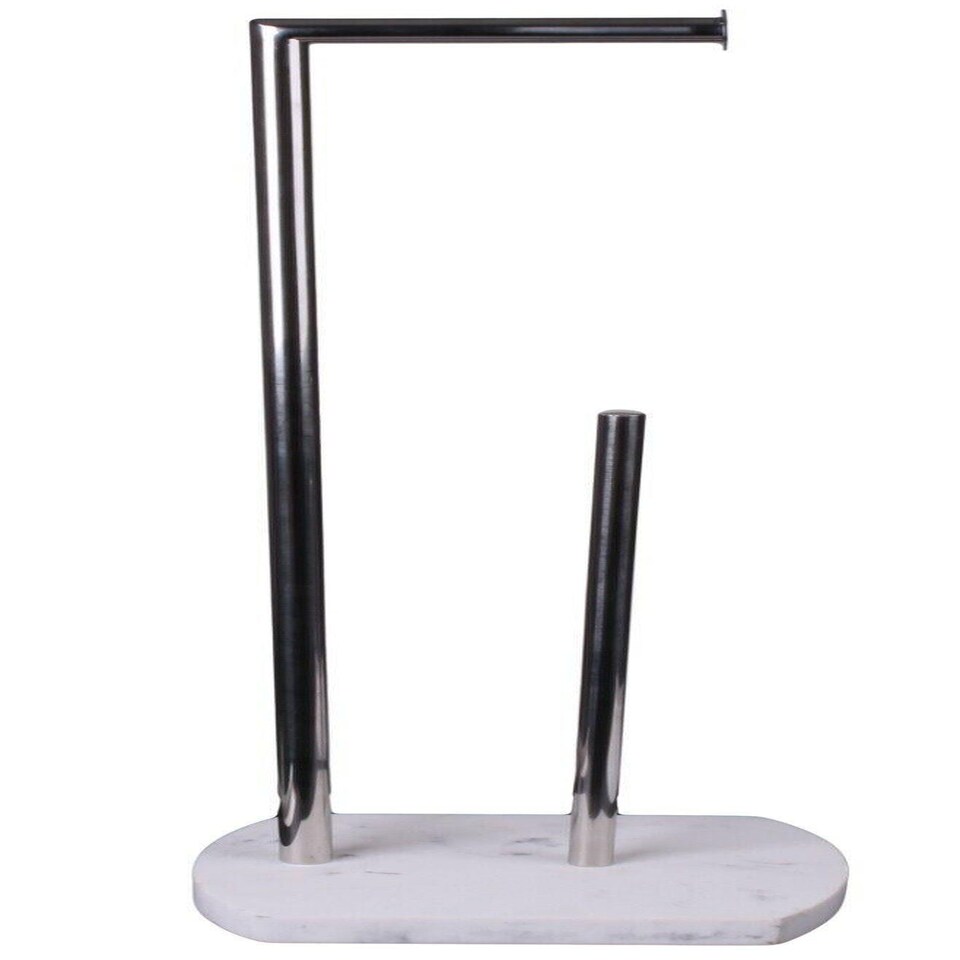 image 1 of Showerdrape Octavia White Marble & Chrome Toilet Roll Holder & Spare Paper Holder Combination