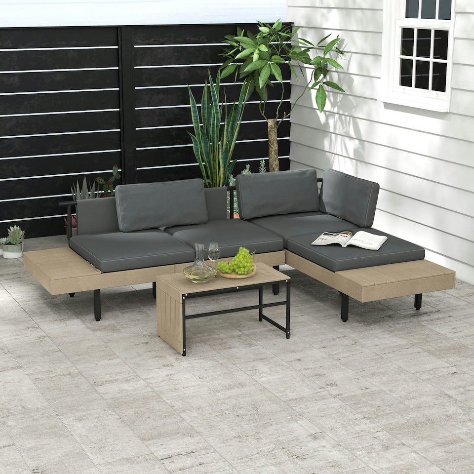 image 1 of Outsunny HDPE Garden Furniture Sets with Cushions,Table, L-Shaped Sofa