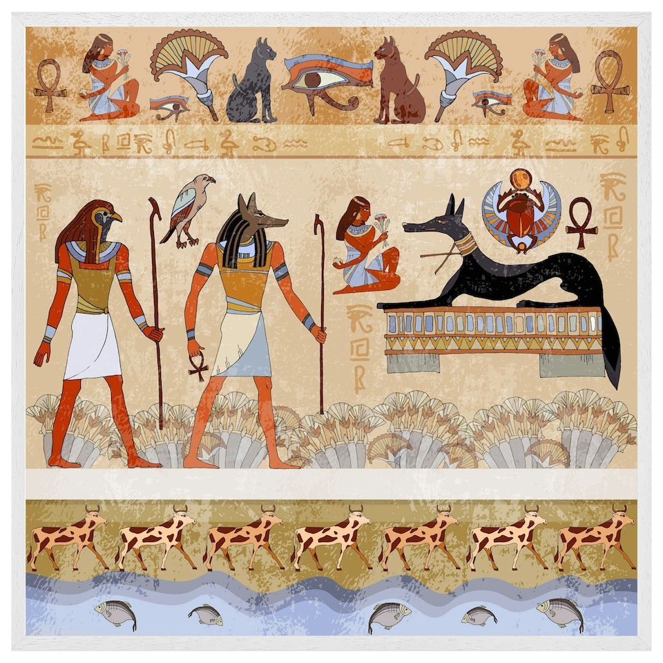 image 1 of Egyptian mythelogical drawings (Picutre Frame) White | XS