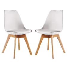 Set of 2 Scandinavian Dining Chairs with Leather Cushions Solid Wood Legs White