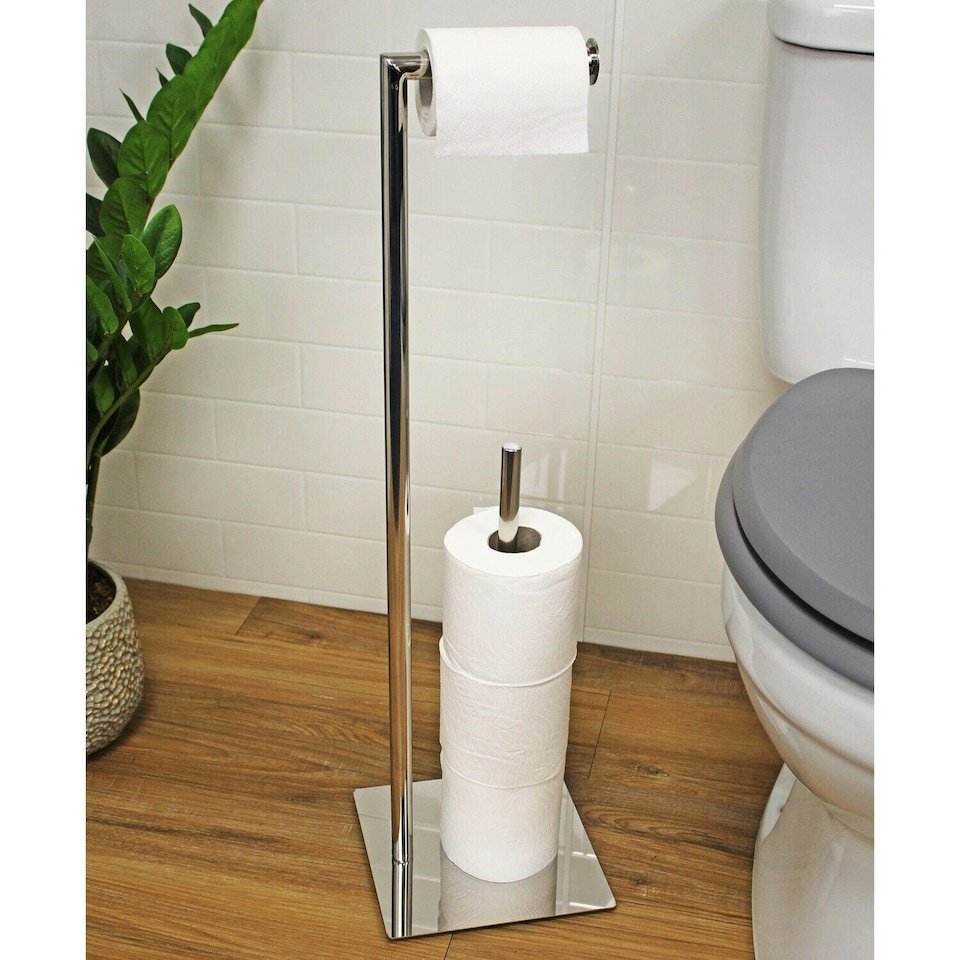 image 1 of Showerdrape Stamford Stainless Steel Chrome Toilet Roll Holder & Spare Paper Holder Combination