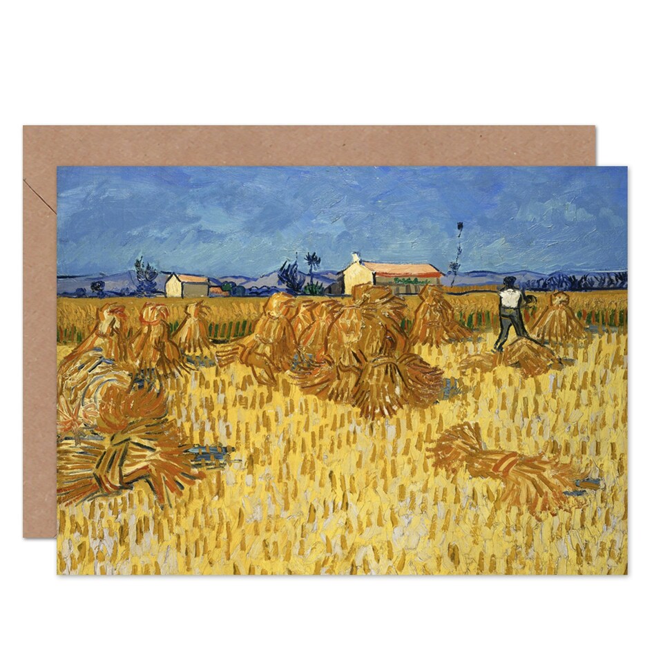 image 1 of Van Gogh Corn Harvest in Provence Old Master Painting Greeting Card