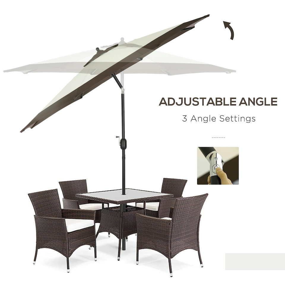 image 1 of Outsunny 2.7m Garden Parasol Umbrella with 8 Metal Ribs, Tilt and Crank, Coffee