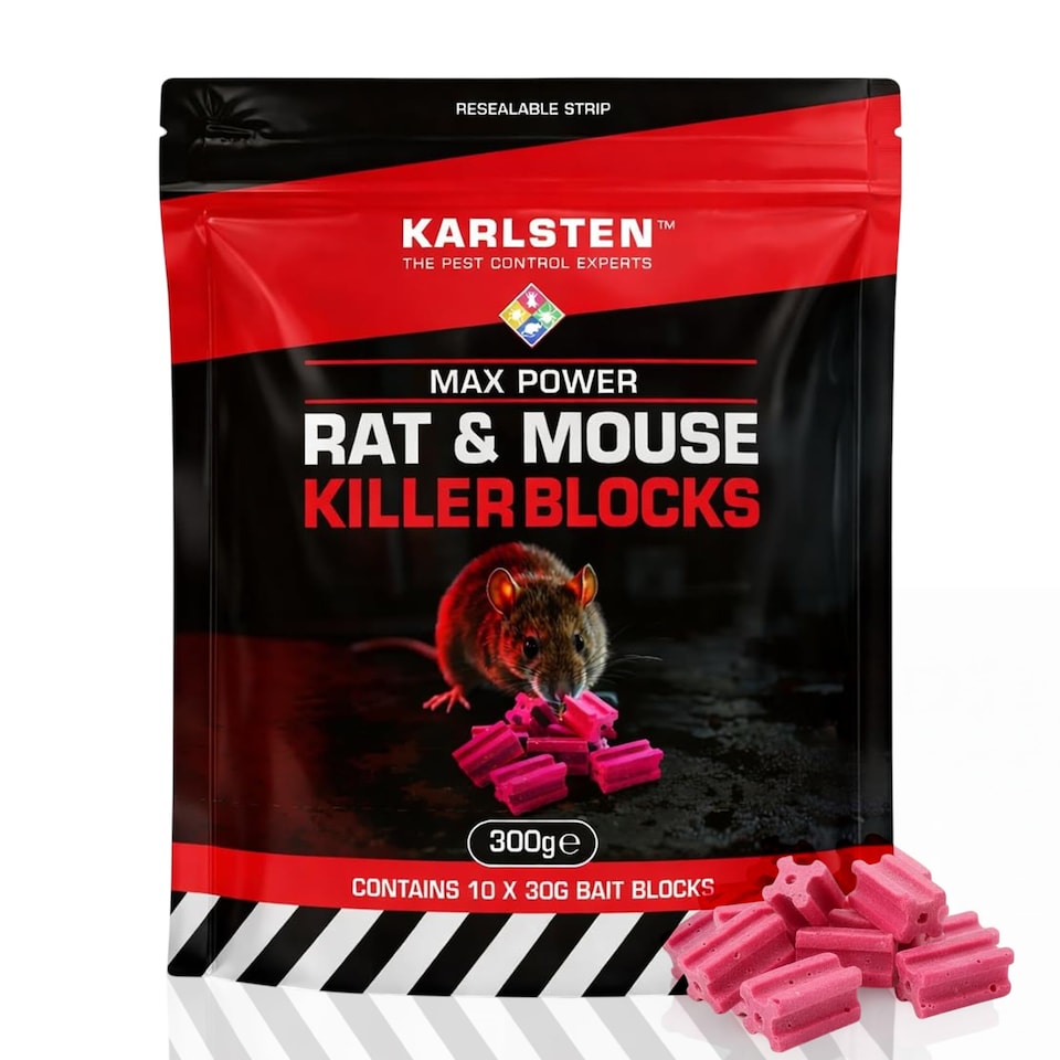 image 1 of Karlsten Rat & Mouse Killer Blocks 300g - All-Weather Wax Bait with Difenacoum for Rodent Control